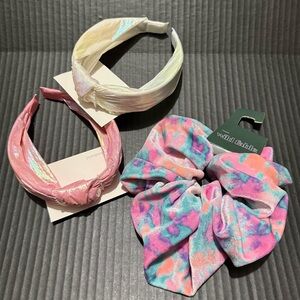 Wild Fable 3 pc Iridescent Infared Cloud Tie Dye Colorful Headband Scrunchie Set